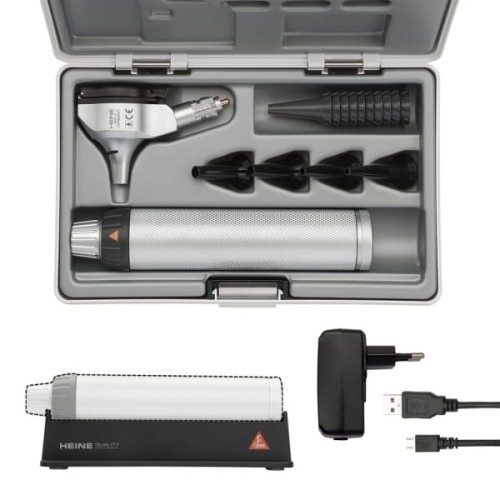 Otoskop Heine BETA 400 LED z rękojeścią akumulatorową BETA4 USB + ładowarka, stojak, wzierniki w etui.jpg