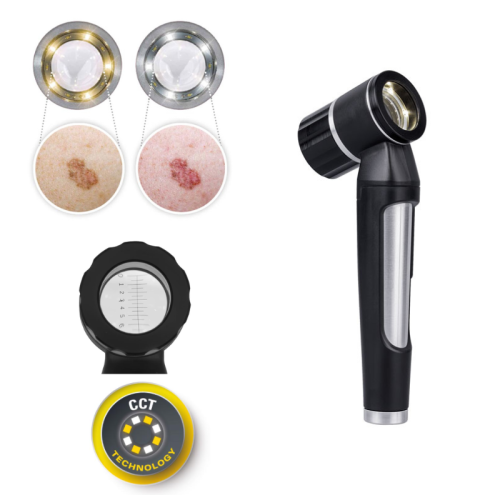 Dermatoskop Luxamed LuxaScope CCT LED – dwie barwy światła, płytka kontaktowa ze skalą, czarny.png