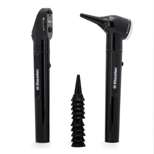 Zestaw diagnostyczny e-scope – otoskop światłowodowy i oftalmoskop LED 3,7 V, 2 rękojeści AA, w twardym etui, czarny, do badań laryngologicznych i okulistycznych